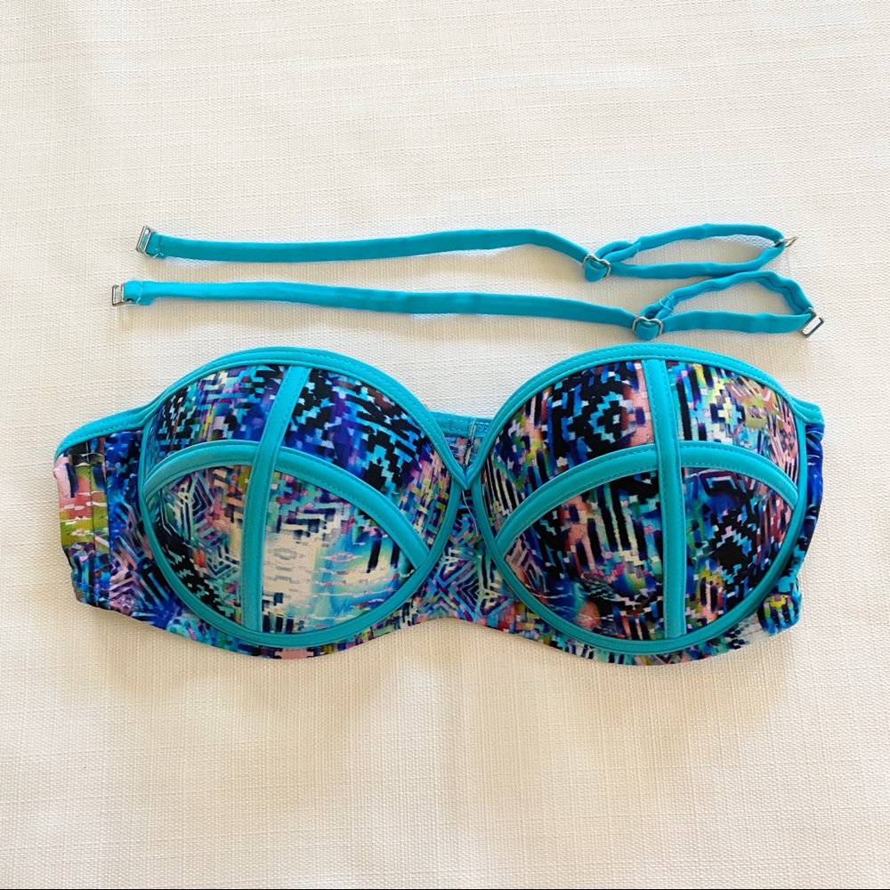 Blue Printed Strapless Bikini Top Size Small - Picture 1 of 8